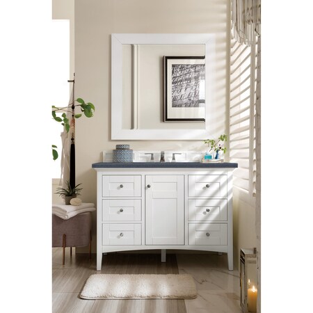 James Martin Vanities Palisades 48in Single Vanity, Bright White w/ 3 CM Charcoal Soapstone Quartz Top 527-V48-BW-3CSP